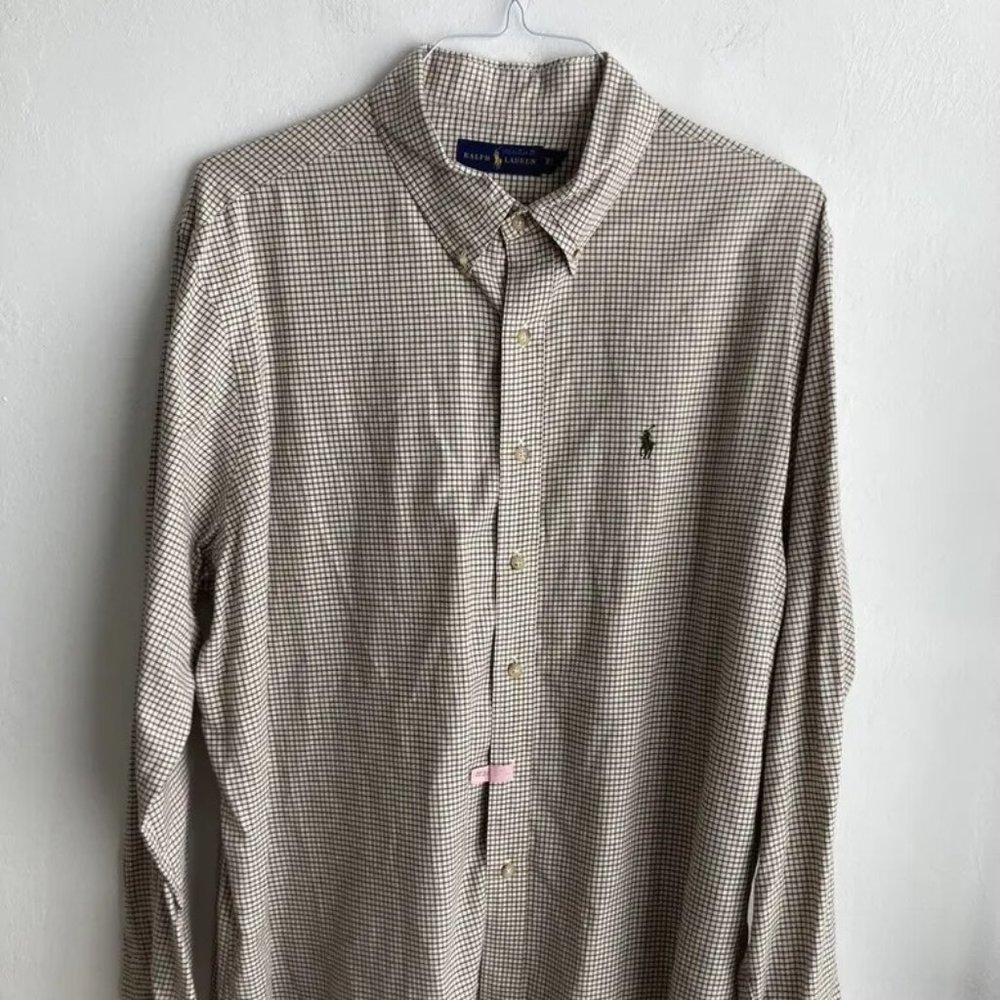 Ralph Lauren Mens Shirt XXL Long Sleeve 100% Cotton Brown Check